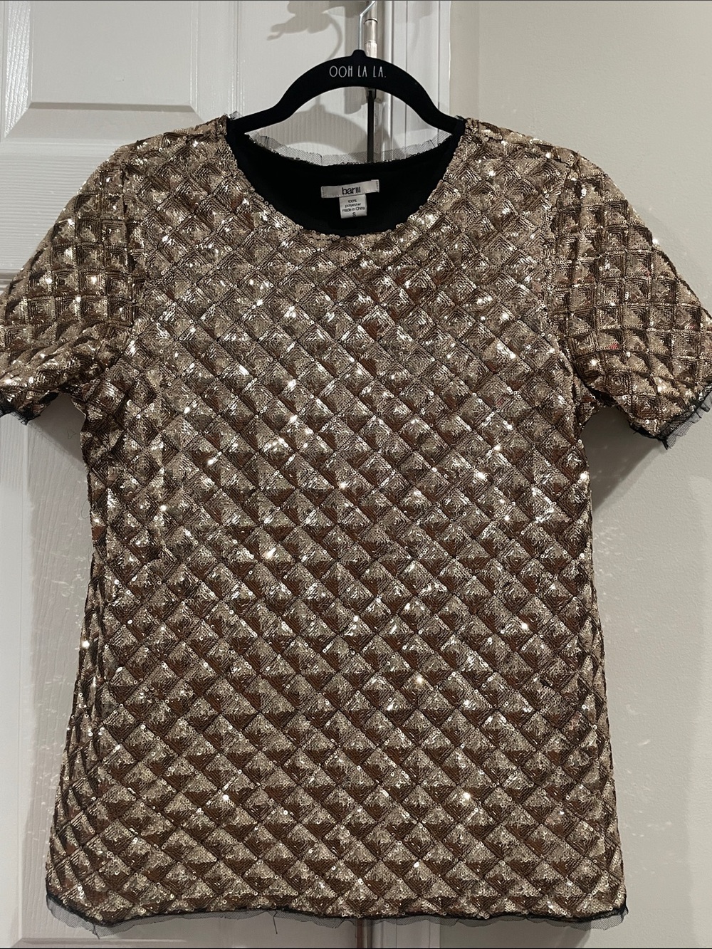 Bar III Women’s Gold Full Sequin Patterned Short Sleeve Top- Size Small